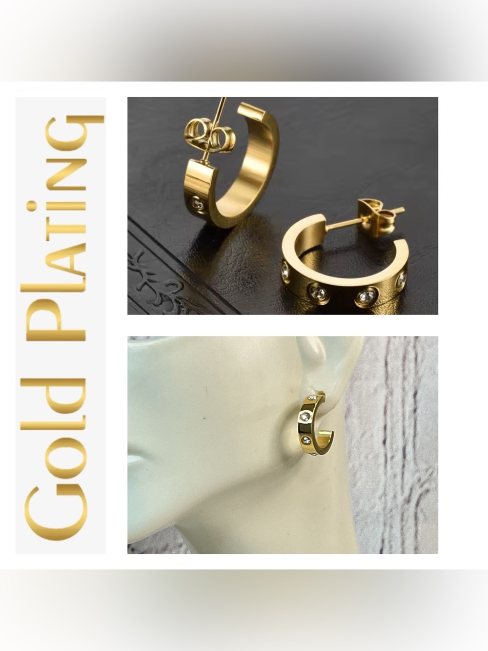 🌟🌟 18K Gold Plated Diamond Love Hoop Earrings